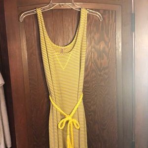 Yellow and gray form fitting maxi dress